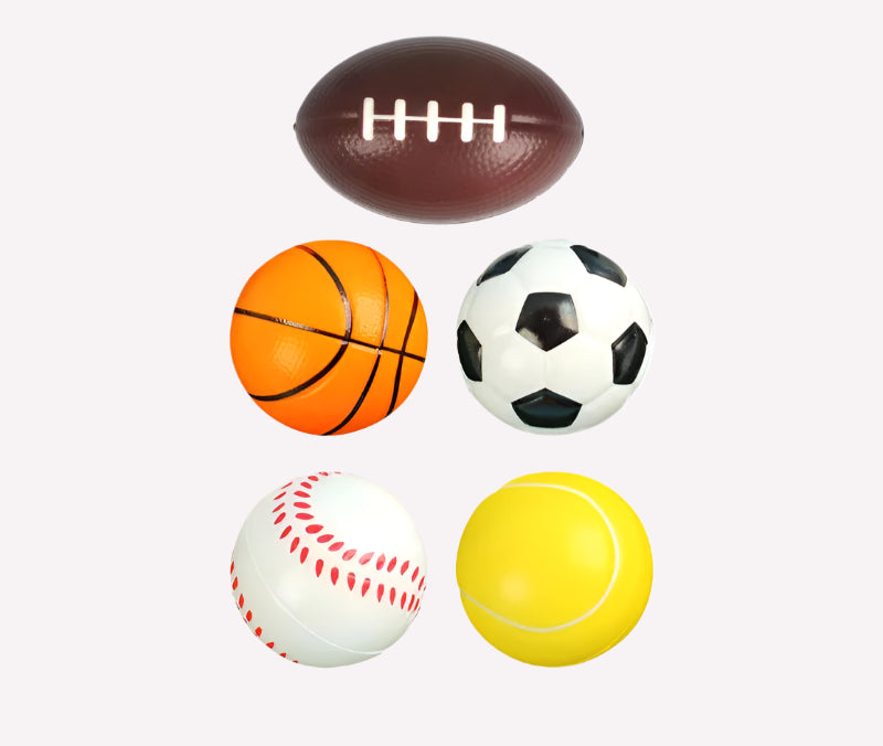 Soft Sport-Themed Stress Balls | Set of 5 for Relaxation, Focus & Fun