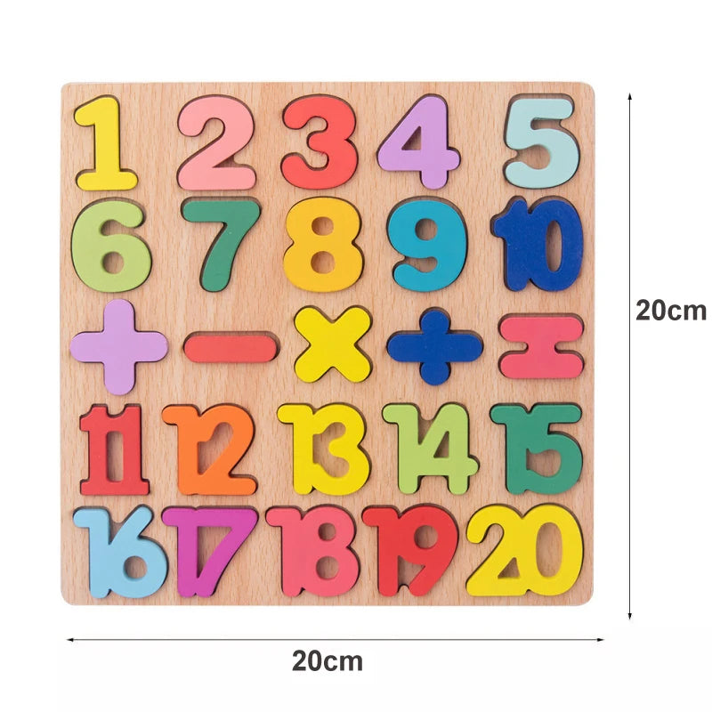 Wooden Puzzle Alphabet, Number & Shape | Early Learning Toy for Recognition & Motor Skills