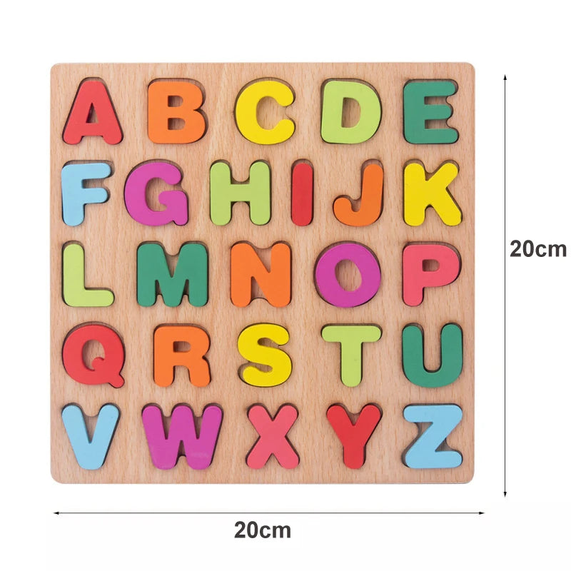 Wooden Puzzle Alphabet, Number & Shape | Early Learning Toy for Recognition & Motor Skills