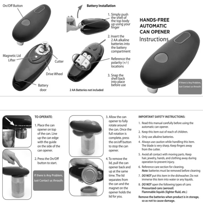 Electric Can Opener – One-Touch, Hands-Free Opening for Elderly & Disabled