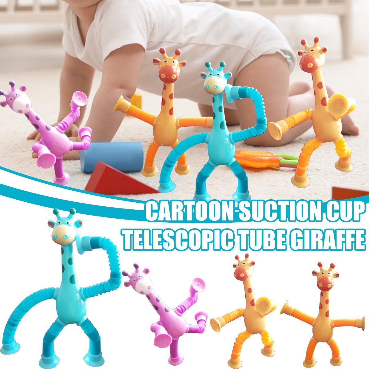 Suction Cup Giraffe Pop Tubes Fidget Toys | Sensory Stress Relief for Kids People with Disabilities