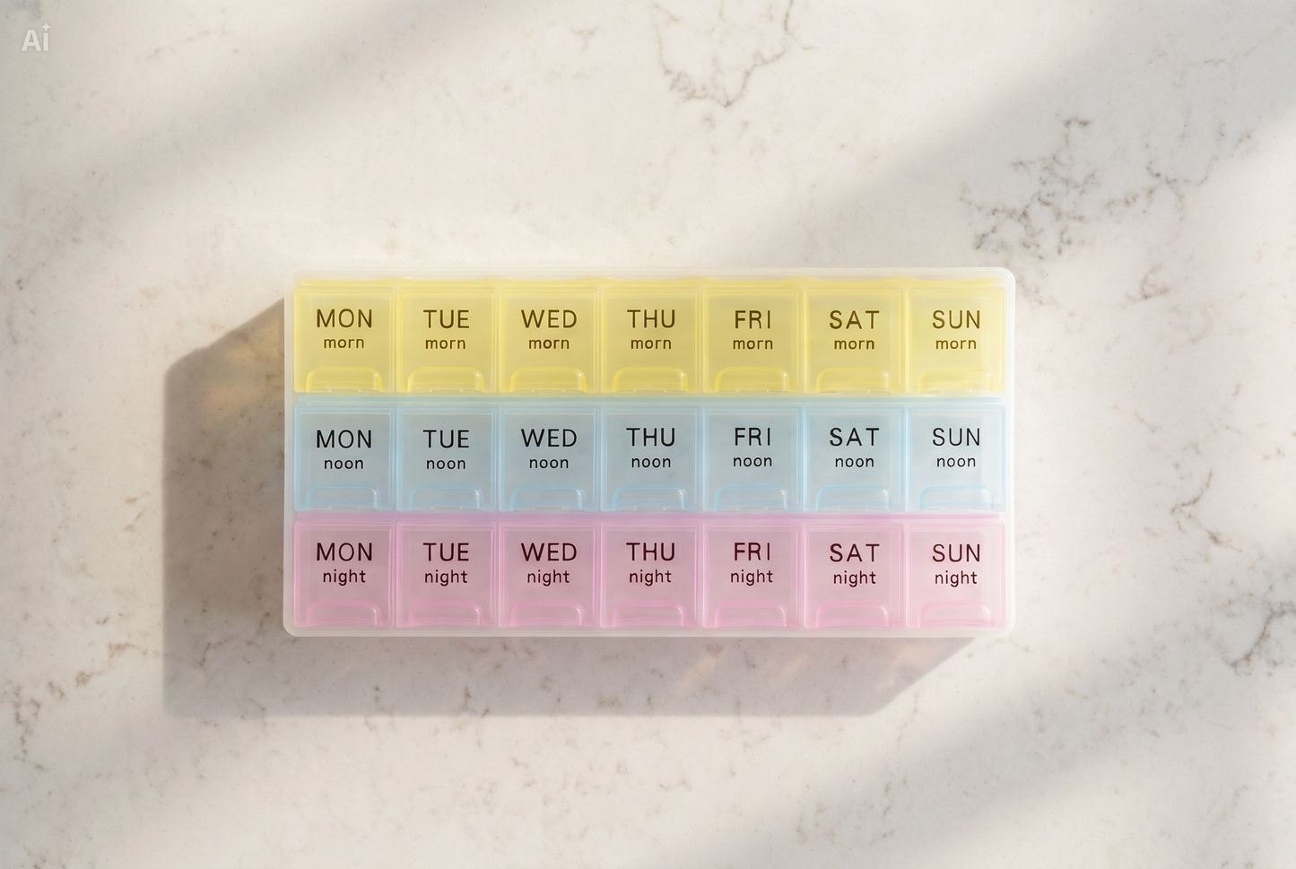 Pill Organiser – Morning, Noon & Night Daily Medication Box