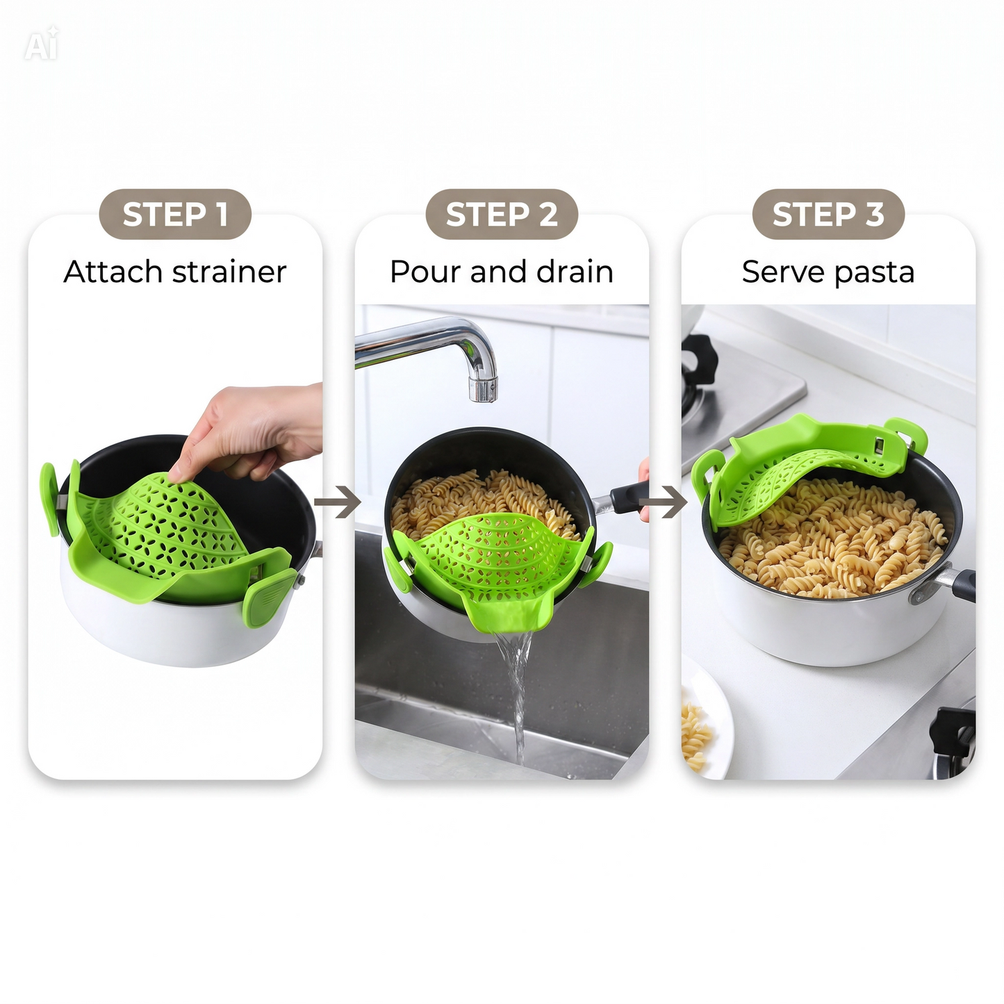 Pot Clip Drain Strainer – Silicone Side Drainer for Easy, No-Spill Pouring