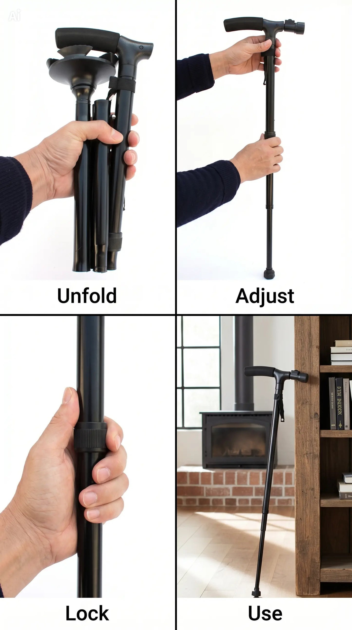 Folding Walking Cane with LED Light – Safer Steps Day or Night