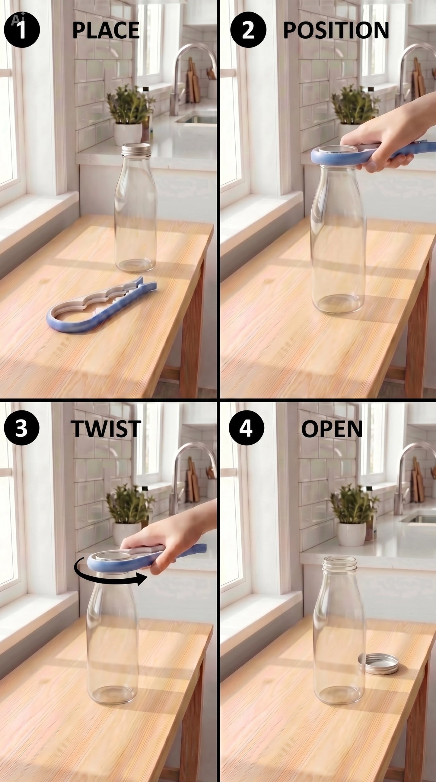 4-in-1 Jar, Bottle & Can Opener – Easy Grip for Effortless Opening for the Elderly