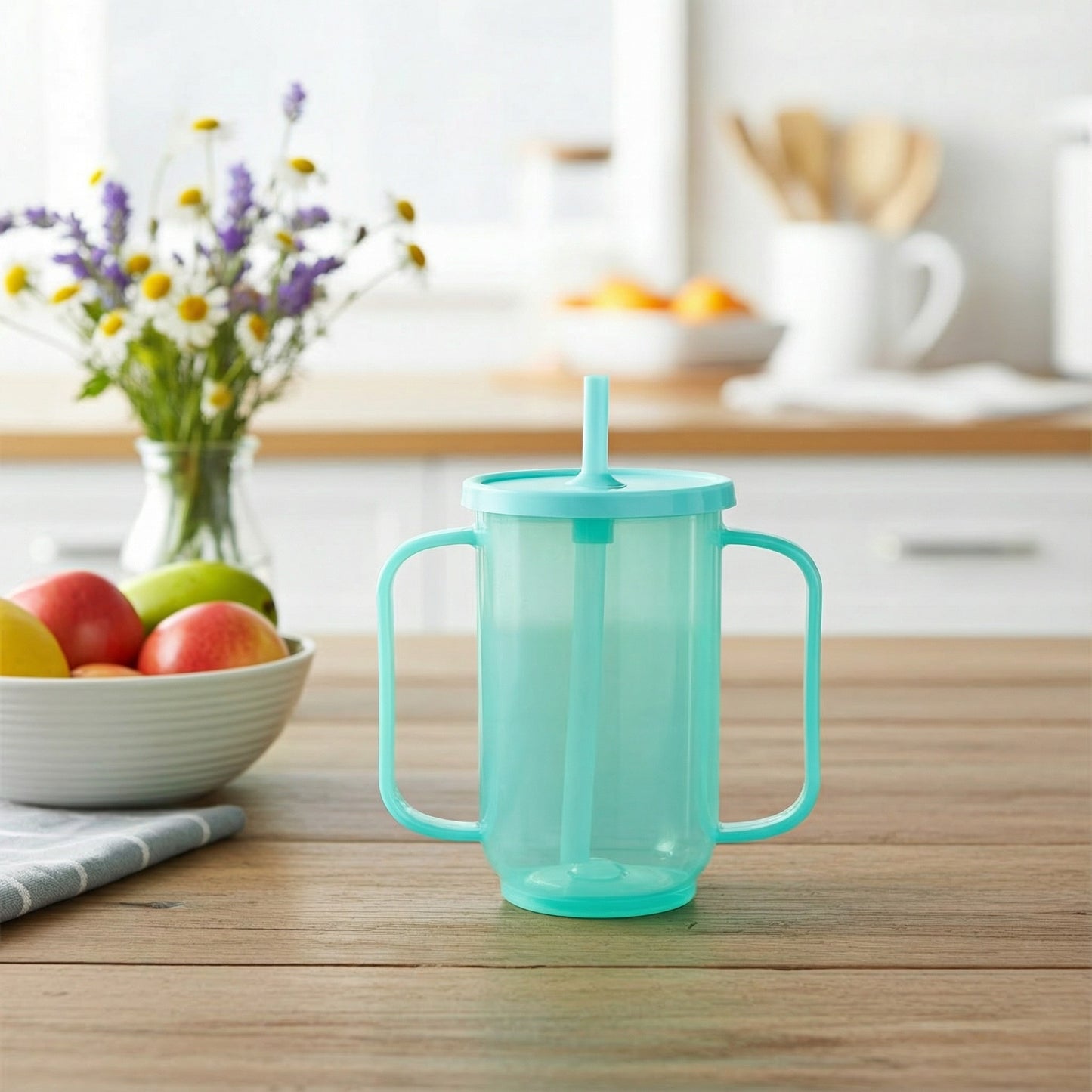 Assistive Drinking Cup | Easy-Grip Cup with Short Straw for People with Disabilities & the Elderly